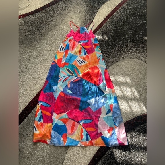 Nicole Miller Satin Charmeuse Art Print Maxi Slip Dress - Picture 5 of 5